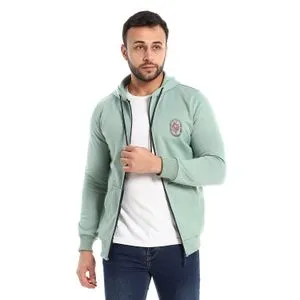 Caesar Front Print & Back Zipped Winter Sweatshirt - Mint Green