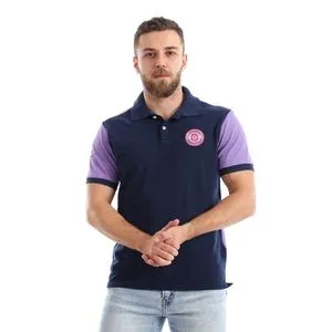 Activ Pique Side Patched Bi-Tone Polo Shirt - Navy Blue & Light Purple