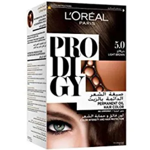 L'Oreal Paris Prodigy صبغة شعر زيتية دائمة - بني فاتح 5.0 - 60 مل + 60 جم ​​+ 60 جم