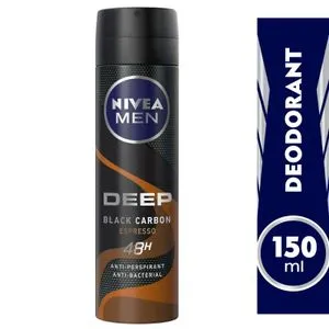 NIVEA MEN MEN Antiperspirant Spray for Men, 48h Protection, DEEP Black Carbon Antibacterial, Espresso Scent, 150ml