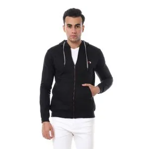 Caesar Front Pockets Zipped Hoodie - Black