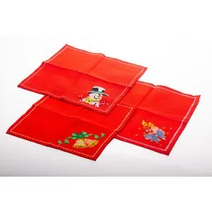 Ebda3 Men Masr Set Of 3 Embroidered Table Napkin Set - Red