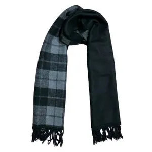 Scarf Collections Double Face Solid & Plaid Check/Carreau/Stripe Pattern Wool Winter Scarf/Shawl/Wrap/Keffiyeh/Headscarf/Blanket For Men & Women - Medium Size 37x170cm - P05 Black / Grey