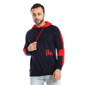 Caesar Bi-Tone Printed INK Hoodie - Navy Blue & Red