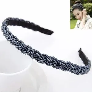 Braid Beaded Crystal Headband Hair Band - Navy