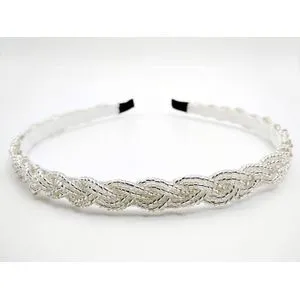 Braid Beaded Crystal Headband Hair Band - White