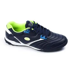 Activ Stitched Leather Indoor Football Shoes - Navy Blue & Neon Green