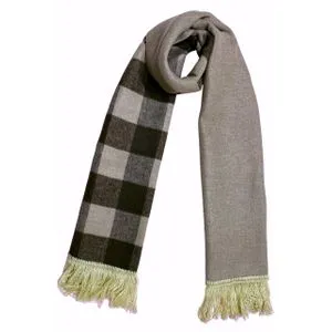 Scarf Collections Double Face Solid & Plaid Check/Carreau/Stripe Pattern Wool Winter Scarf/Shawl/Wrap/Keffiyeh/Headscarf/Blanket For Men & Women - Medium Size 37x170cm - P04 Greige / Dark Brown