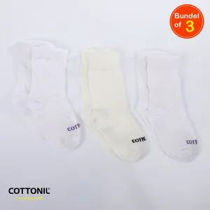 Cottonil Pack Of 3 Girls Essential White Mid Calf Socks