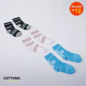 Cottonil Cotton Stripped Pattern Kids Socks - Pack Of 12