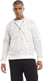 Ravin Cool Patterned Zipped Hooded Sweatshirt White