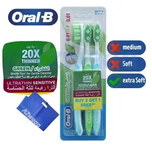 ORAL-B ULTRATHIN SENSITIVE GREEN Extra Soft40, 0.01mm (2+1)+ Azwaaa Bag