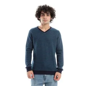 Caesar Mens V-Neck Stripped Sweatshirt