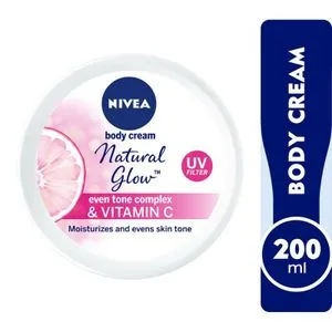 NIVEA Even Tone Body Cream, Natural Glow Complex & Vitamin C, UV Protection, All Skin Types, Jar 200ml