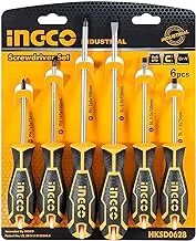 Ingco hksd0628 6 pcs round blade screwdriver set industrial premium pro-grade screwdriver set with custom ergonomic handle design resistant cr-v steel (pack of 6)