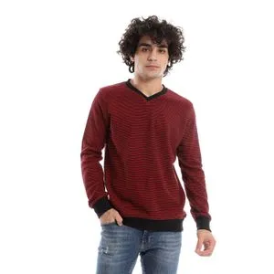 Caesar Mens V-Neck Stripped Sweatshirt