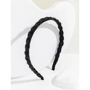 Braid Beaded Crystal Headband Hair Band - Black