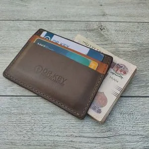 Dr.key Slim Card Case Genuine Leather Card Holder Wallet 2013 Plain Brown