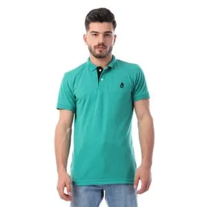 Dolab Casual Solid Short Sleeves Buttoned Polo T-Shirt - Sea Forest Green