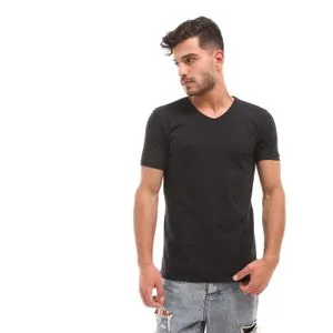 Izor Basic Cotton V-Neck Solid T-Shirt - Black