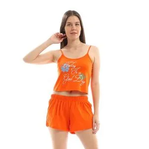 Activ Front Print Cotton Hot Orange Pajama Set