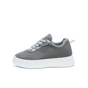 Desert Minimalist Lace-Up Knit Flat Sneakers - Grey