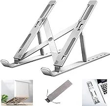 Loop Foldable Height Adjustable Metal Frame Laptop Stand, Ergonomic, Over Heating Protection for Laptops (Silver), Regular (L7)