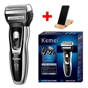 Kemei KM-5558 3 In 1 Rechargeable Electric Shaver- Black+Free Mobile Holder