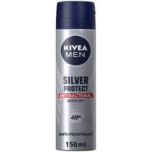 NIVEA MEN Antiperspirant Spray for Men, 48h Protection, Silver Protect Antibacterial, 150ml