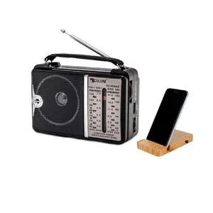 Golon 606-Classic Mini Electric Radio - أسود + حامل موبايل خشبي مجاني