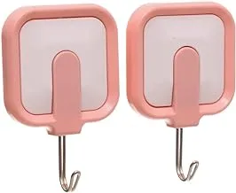 Generic Stainless Hooks Wall Mounted With Plastic Modern Square Shape Design And Self Adhesive Set Of 2 Pieces - Multi Color