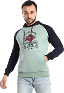 CAESAR Mens Slip On Hooded Neck Printed Hoodie - Mint & Navy Blue Hoodie