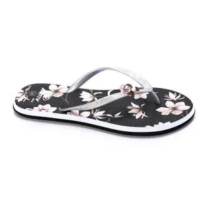 Activ Glittery & Floral Thong Slippers - Silver, Black & Rose