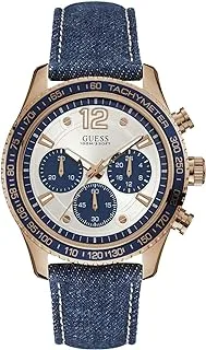 GUESS Casual Watch for Men, Quartz Movement, Analog Display, Blue Leather Strap-W0970G3