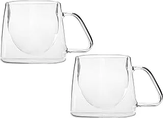 Zinnia flat high quality double glass mug set of 2 pieces, 260ml