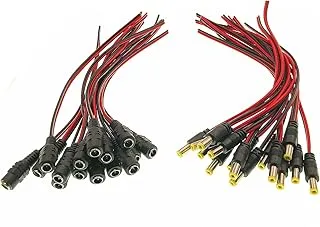 Generic Jzk 15 pairs black red dc power pigtail cable with 2.1mm x 5.5mm male female connector, barrel jack plug for cctv security camera/ip camra/led strip