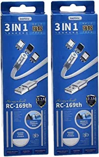 Remax rc-169th 3in1 magnetic fast charging and data transmission lightning, micro and type-c cable with 2.1a output 1000mm set of 2 pieces - white