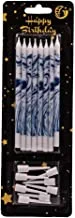 Generic Small birthday candle with holder and painted design set of 8 pieces for birthday party - blue white