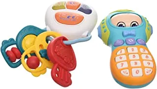 Generic 855-88A Plastic Music Smiley Face Phone And Music Medal With Colorful Parts And Sound Light System For Kids Set Of Two Pieces - Multi Color