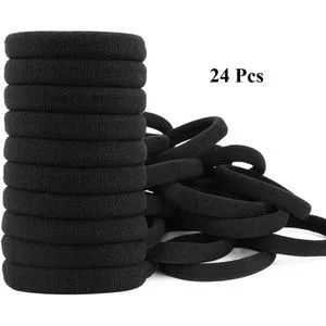 24 Medium Black Elastic Hair Ties