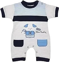 Papillon Cotton Half Sleeves Bodysuit Embroidered Bear For Boys-Grey&Navy-0-3Months