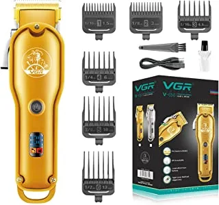 VGR V-650 Professional Hair Clipper with LED Display, Stainless Steel Blades, USB Charging cable, 6 Guide Comb, 2000 mAh Li-ion Battery (Gold)