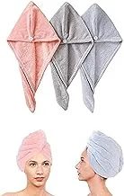 Uneshop hair wrap towel 3 pcs microfiber drying headwear quick drying twist hair cap thick shower cap (Multi Color), One Size