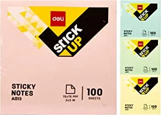 Deli ea01303 sticky notes 100 sheets, 76x76 mm size, multicolour