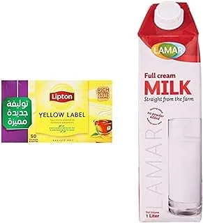 Lipton Yellow Label Black Tea - 50 Tea Bags & Lamar Full Fat Milk - 1 Liter