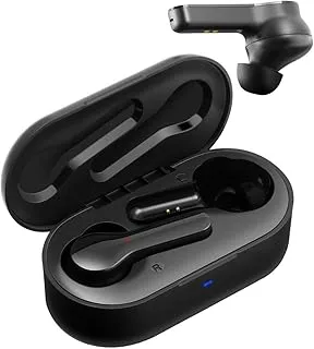 Promate ipx5 true wireless stereo earbuds, premium bluetooth 5.0 water-resistant mini headset with 300mah charging case, built-in mic & passive noise cancelling - black