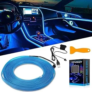 Keiurot el wire lights usb neon wire blue 5m/16ft for car ambient lighting atmosphere car led interior strip light sewing edge decoration