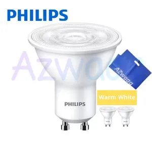 Philips GU10 Led Lamp 3.2w,340lum, Warm WHITE, 2pcs + Azwaaa Gift