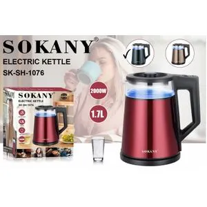 Sokany Electric Kettle 1.7 L 2000 Watt Stainless/Glass With A Perfect Design - Petroleum /Black