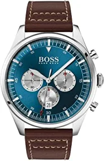 Hugo Boss Watch for Men, Quartz Movement, Analog Display, Brown Leather Strap-1513709